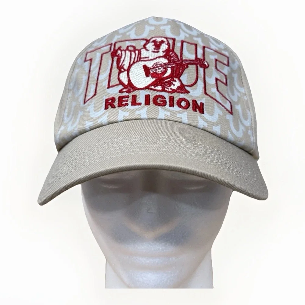 True‎ Religion Beige Baseball Cap Buddha Logo Embroidered Adjustable Hat NWT